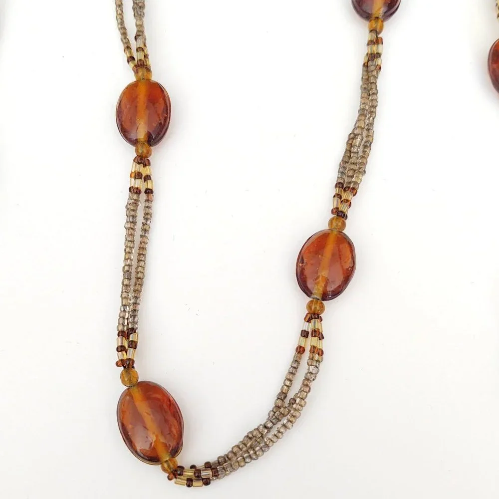 Long vintage glass and seed bead necklace